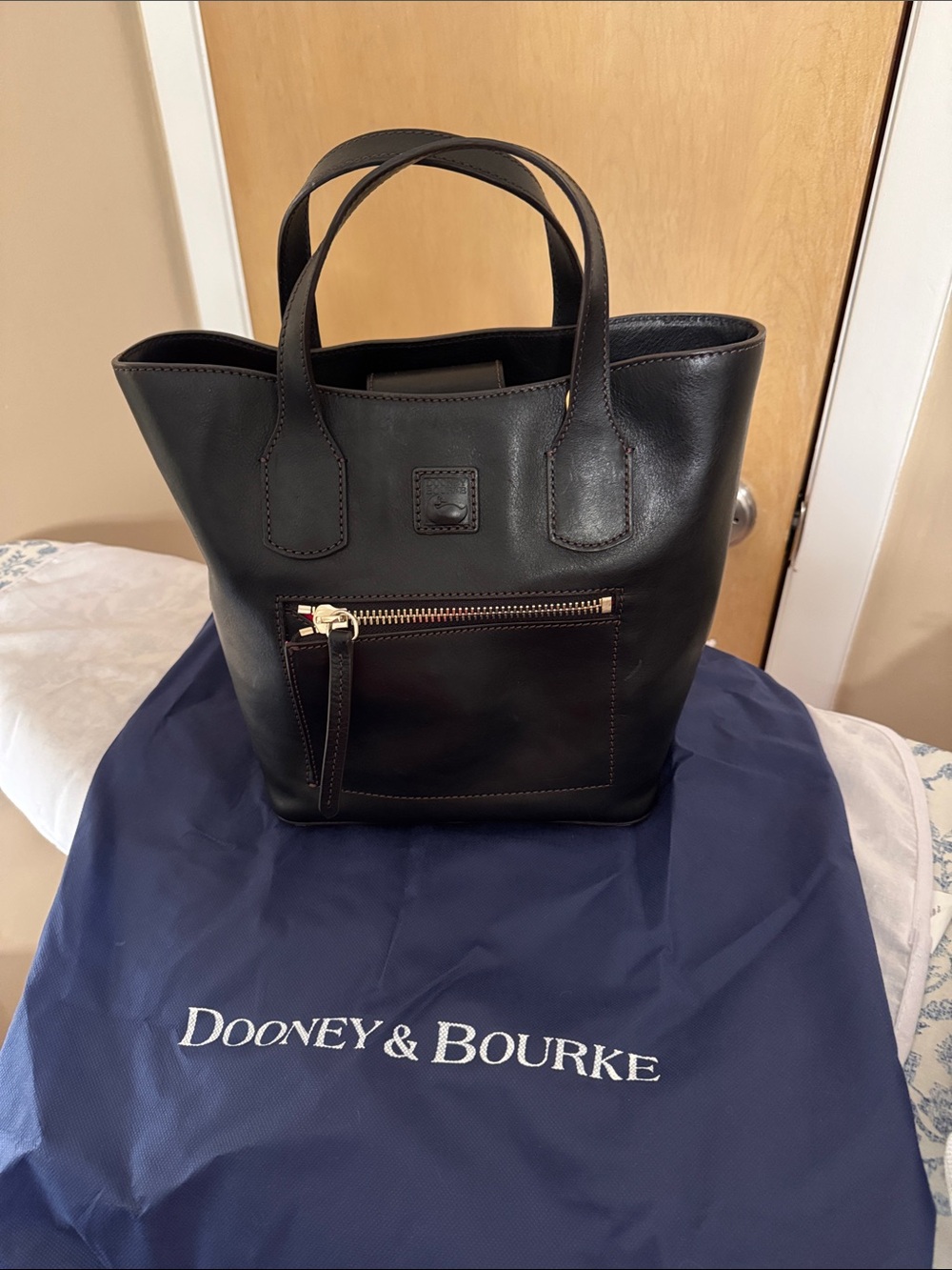 Dooney & Bourke Black Leather Zip-Front Tote